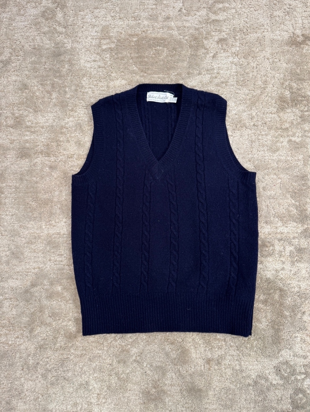 Vintage Robert Scott Lambswool Sweater Vest Mens 36 Navy Cable Knit Hong Kong